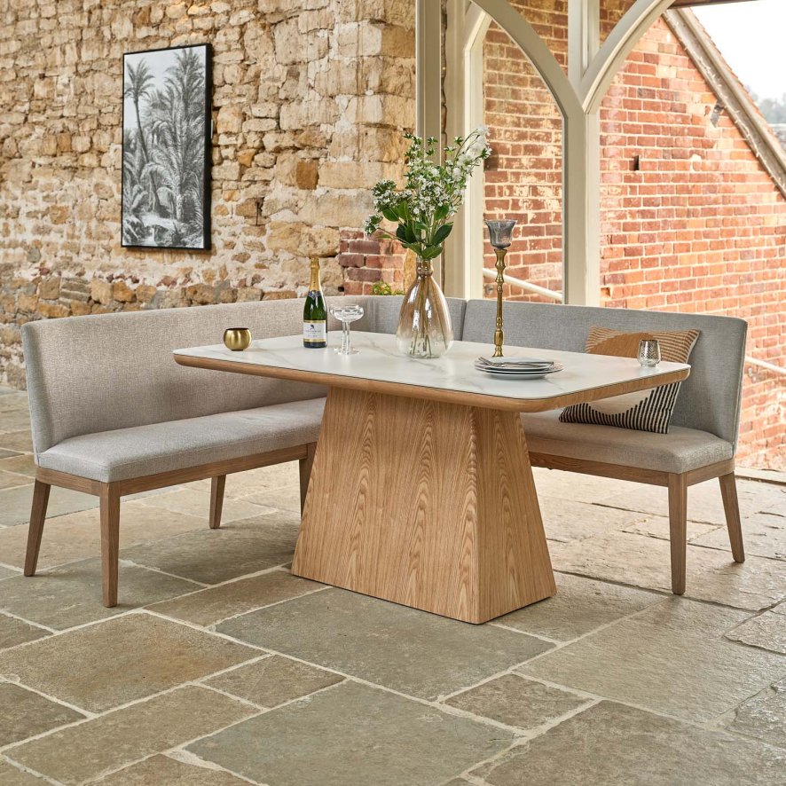 Woods Sutton 160cm Dining Table - Ash with Hampton Corner Bench in Grey LHF