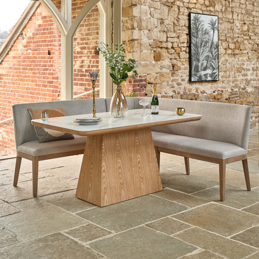 Woods Sutton 160cm Dining Table - Ash with Hampton Corner Bench in Grey RHF