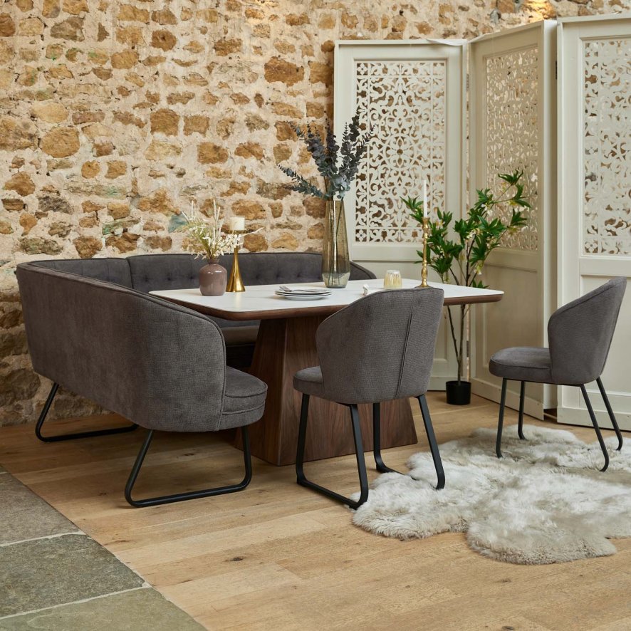 Woods Sutton 160cm Dining Table - Walnut with Frampton Corner Bench RHF & 2x Frampton Chairs in Anthracite