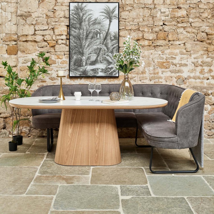 Woods Sutton 200cm Dining Table - Ash with Frampton Corner Bench in Anthracite LHF
