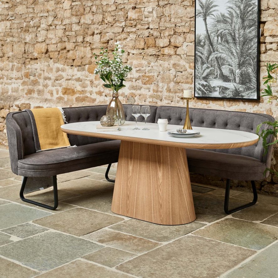 Woods Sutton 200cm Dining Table - Ash with Frampton Corner Bench in Anthracite RHF