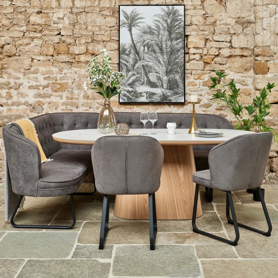 Woods Sutton 200cm Dining Table - Ash with Frampton Corner Bench RHF & 2x Frampton Chairs in Anthracite