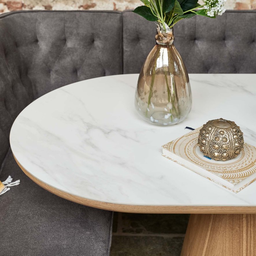 Woods Sutton 200cm Dining Table - Ash with Frampton Corner Bench LHF & Flat Bench in Anthracite