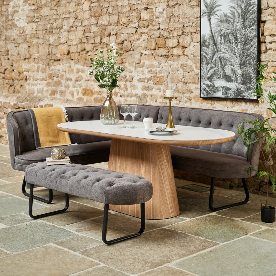 Woods Sutton 200cm Dining Table - Ash with Frampton Corner Bench RHF & Flat Bench in Anthracite