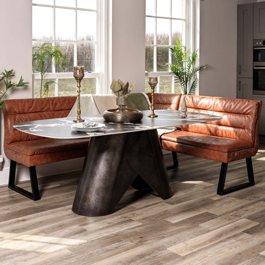 Woods Madjeston Dining Table 200cm with Industrial Corner Bench in Tan