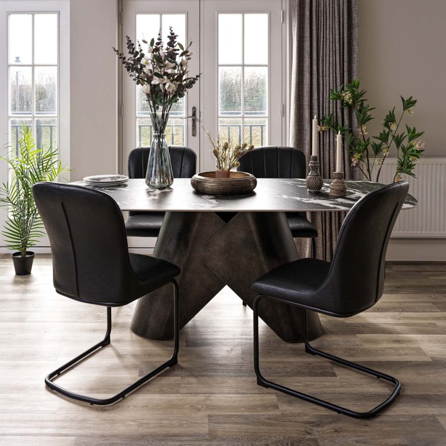 Woods Madjeston Dining Table 200cm with 4x Firenza Dining Chairs in Black