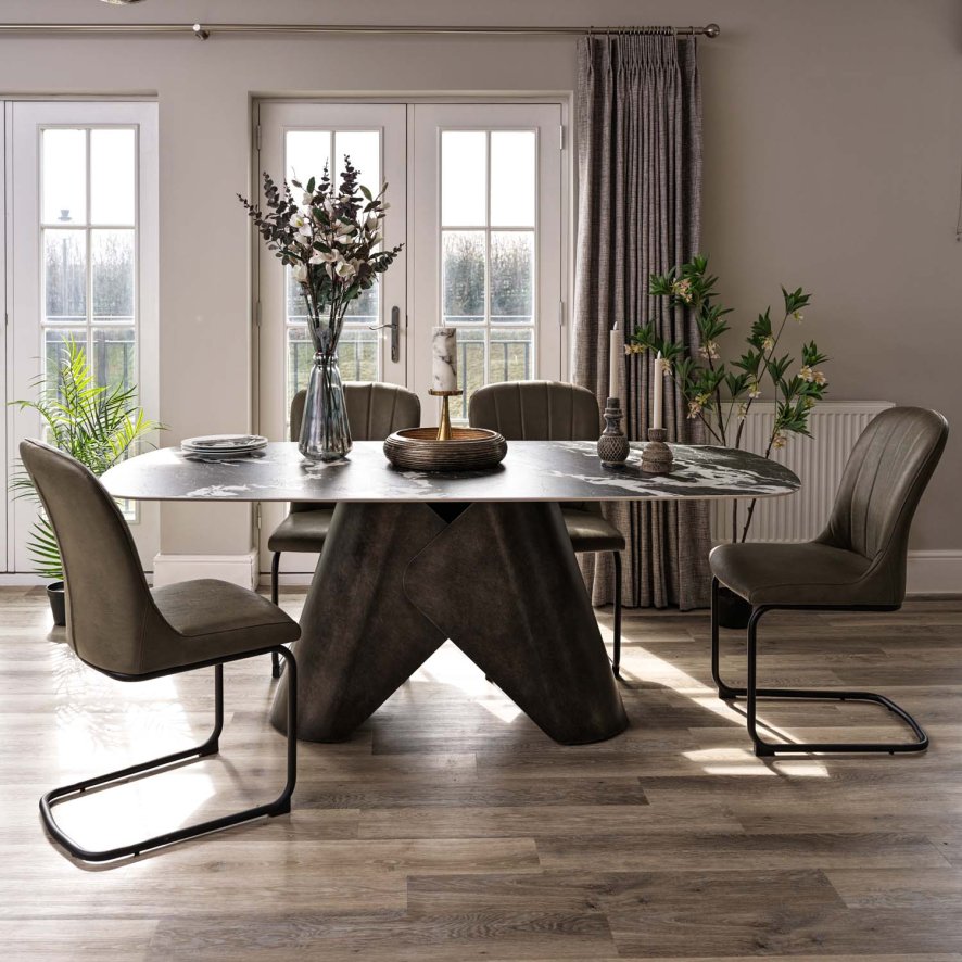 Woods Madjeston Dining Table 200cm with 4x Firenza Dining Chairs in Olive