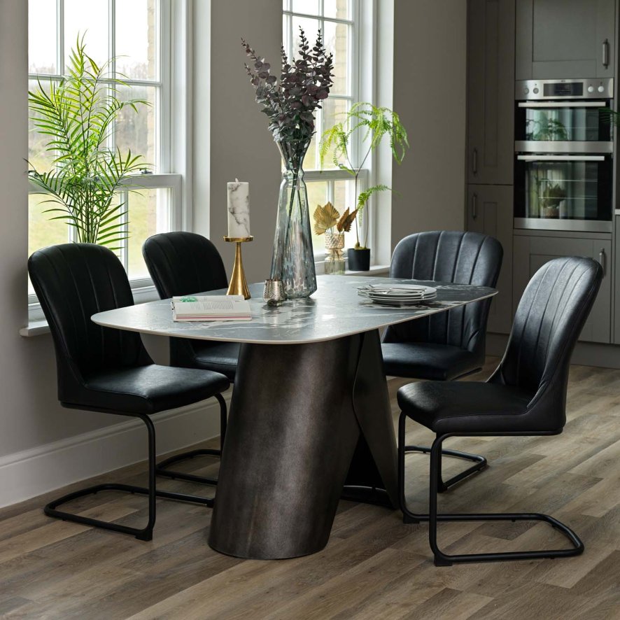 Woods Madjeston Dining Table 160cm with 4x Firenza Dining Chairs in Black