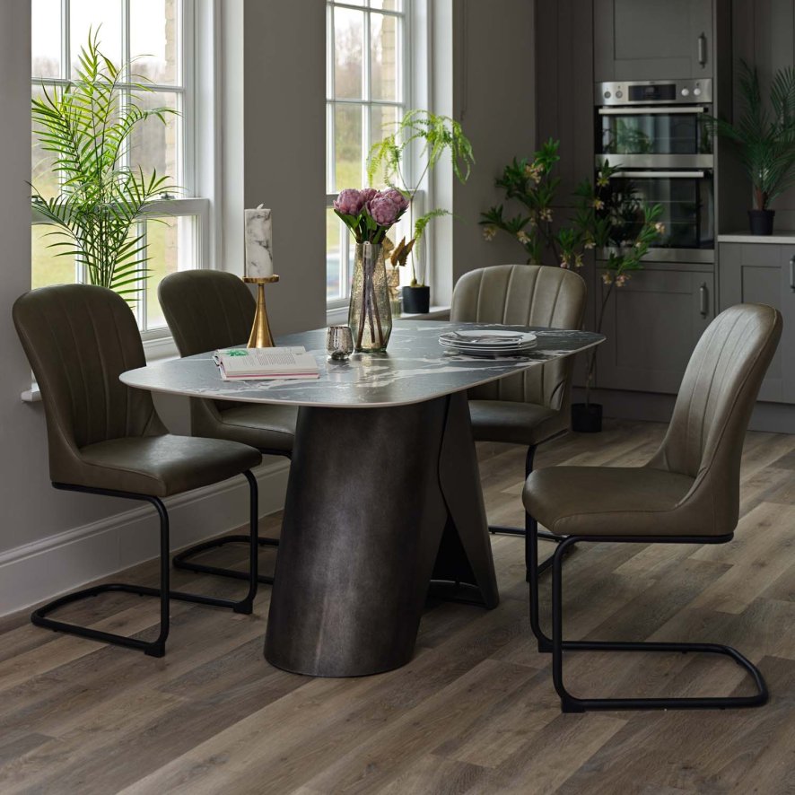 Woods Madjeston Dining Table 160cm with 4x Firenza Dining Chairs in Olive