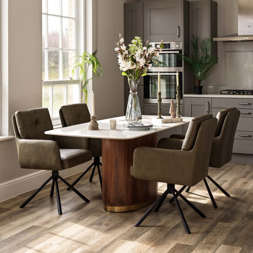 Woods West Bay Dining Table 180cm with 4x Parma Dining Chairs in Olive