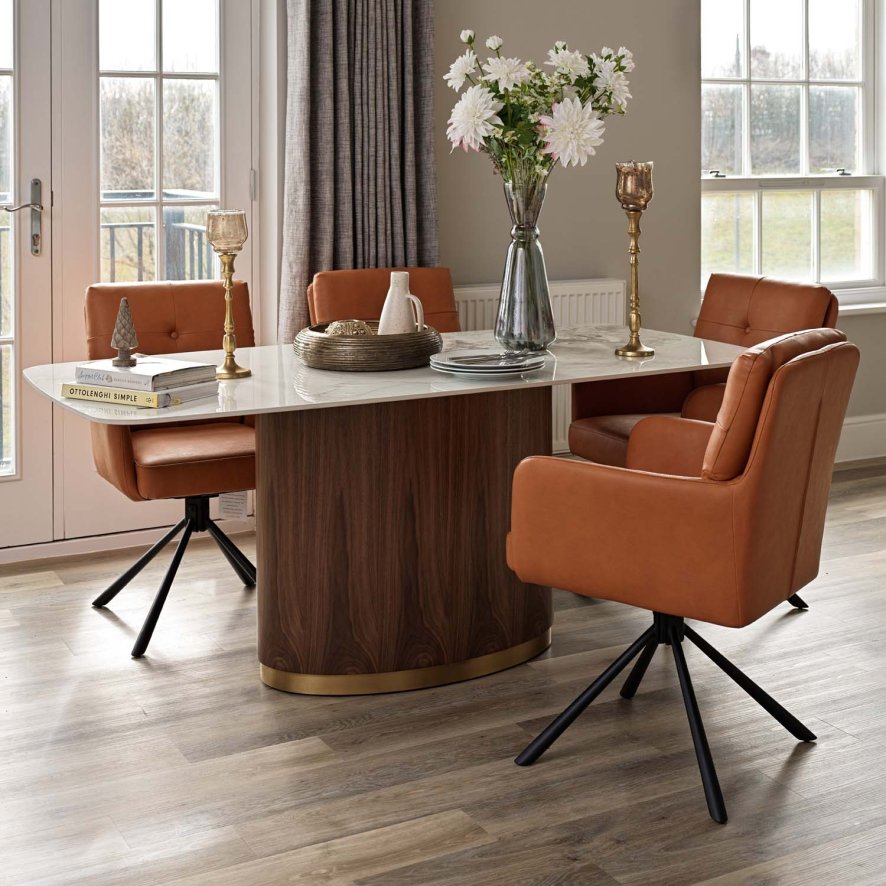 Woods West Bay Dining Table 180cm with 4x Parma Dining Chairs in Tan