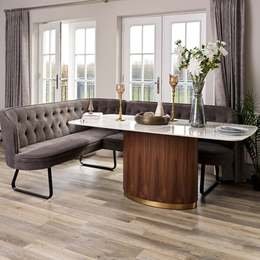 Woods West Bay Dining Table 180cm with Frampton Corner Bench RHF in Anthracite