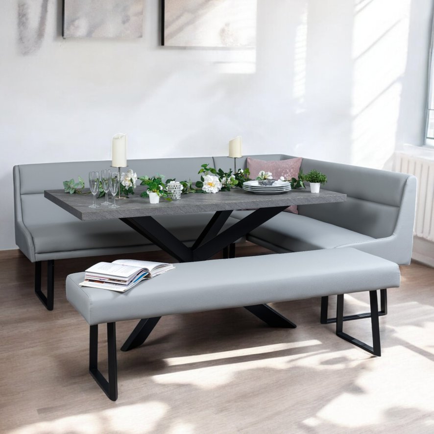Woods Jupiter 180cm Dining Table & LHF Corner Bench with Flat Bench in Light Grey