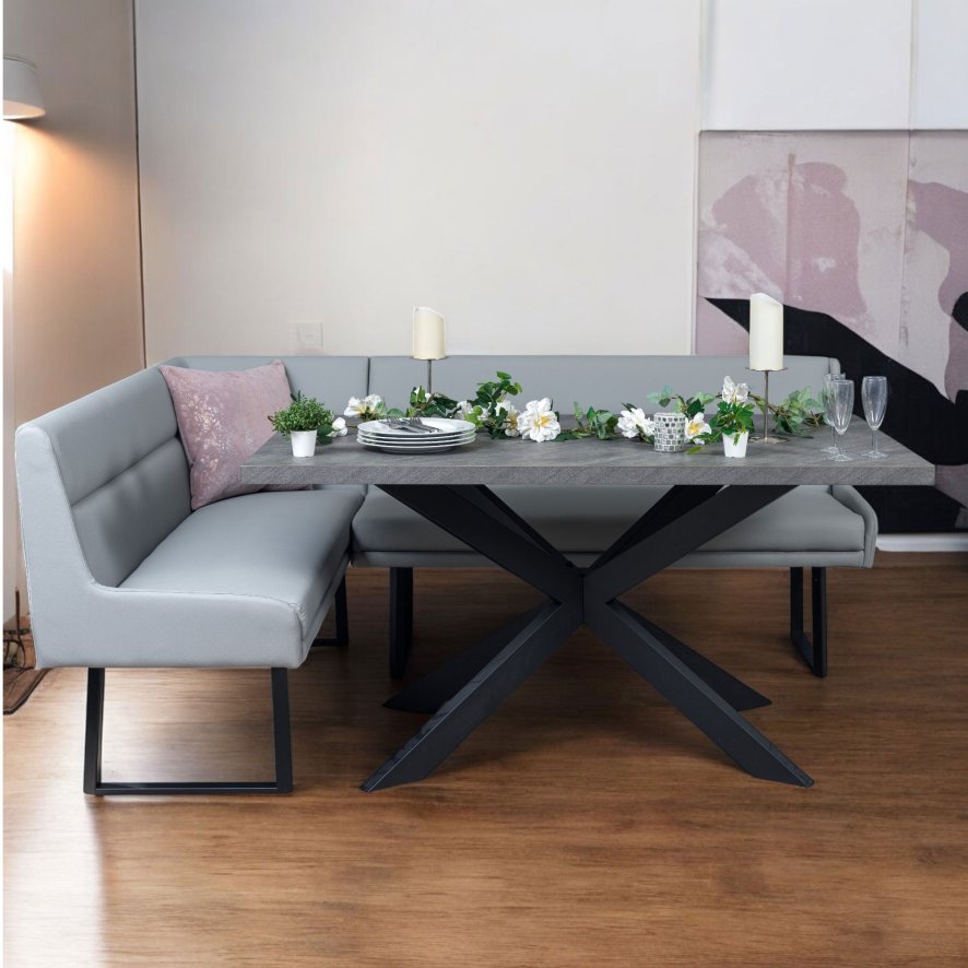 Woods Jupiter 180cm Dining Table & RHF Corner Bench in Light Grey