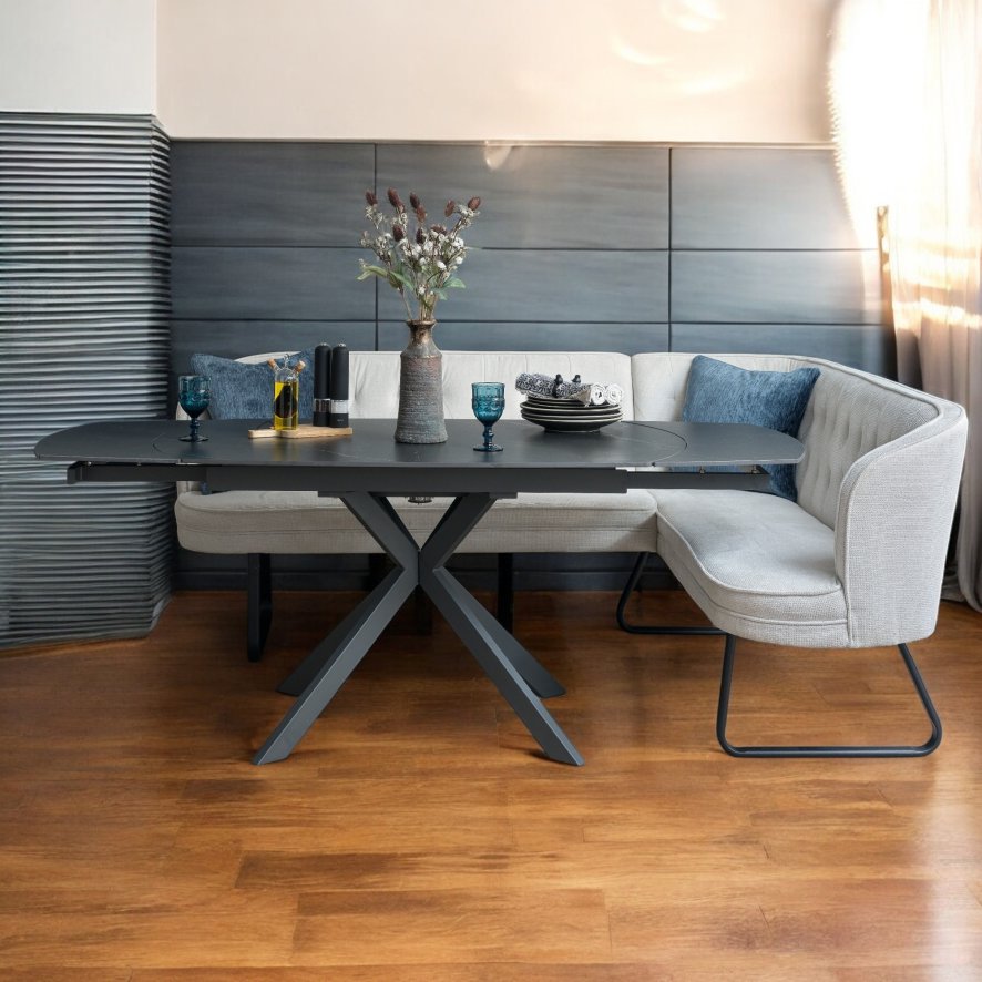 Woods Toscana Motion Table Black with LHF Frampton Corner Bench in White