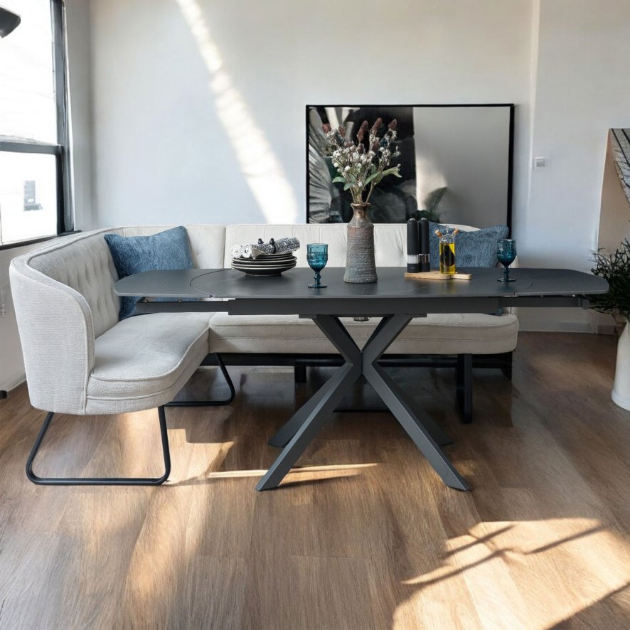 Woods Toscana Motion Table Black with RHF Frampton Corner Bench in White