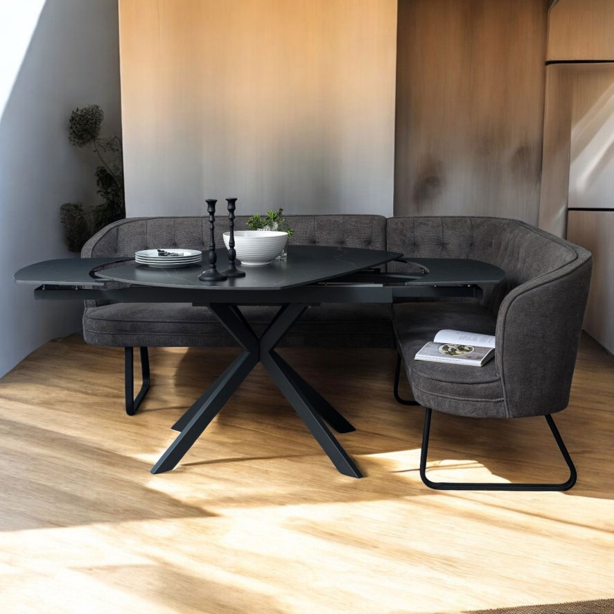 Woods Toscana Motion Table Black with LHF Frampton Corner Bench in Anthracite