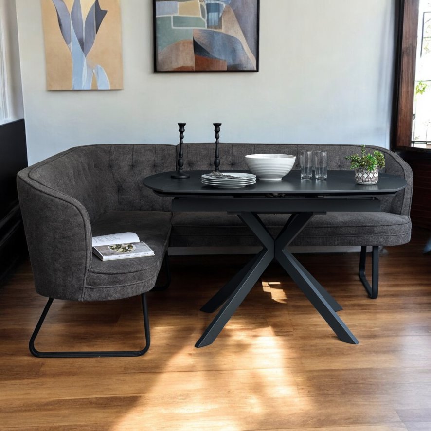 Woods Toscana Motion Table Black with RHF Frampton Corner Bench in Anthracite