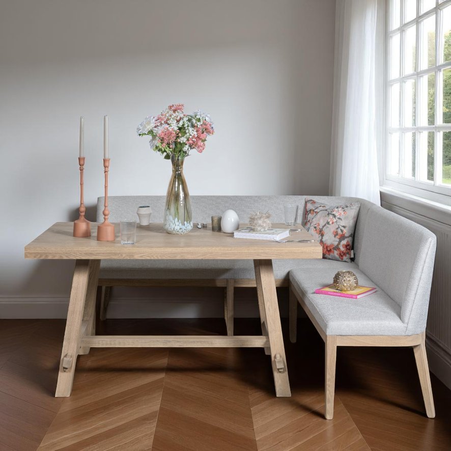 Woods Hampton 150cm Dining Table & Hampton Corner Bench in Grey - LHF