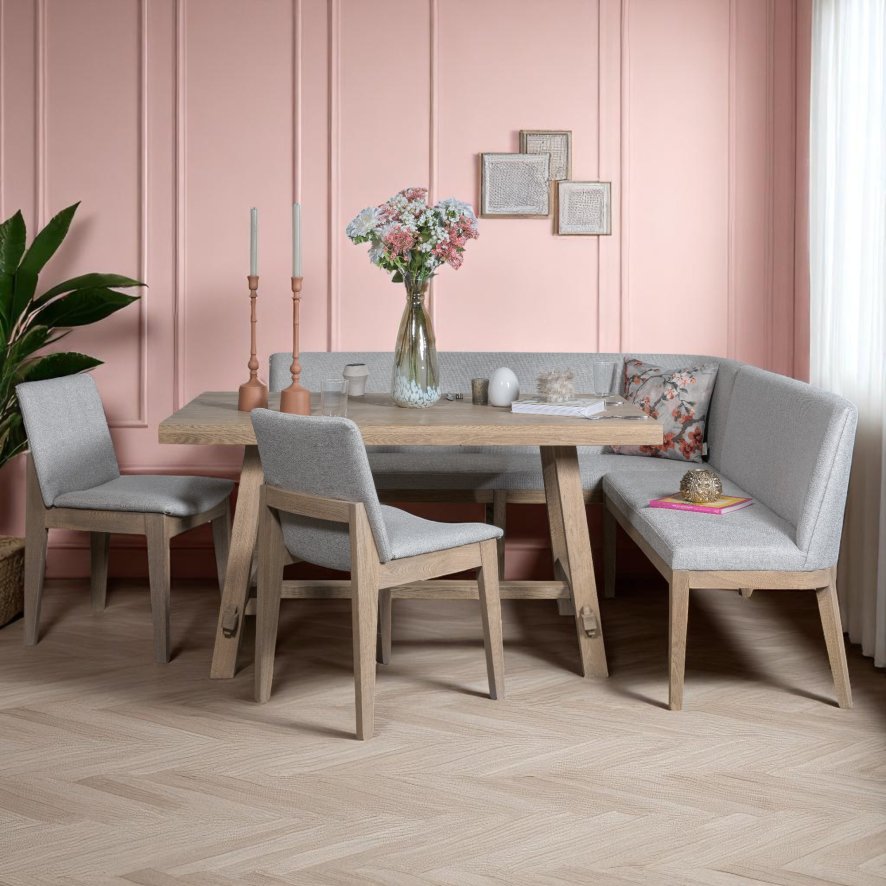 Hampton 150cm Dining Table & Hampton Corner Bench LHF with 2x Chairs in Beige