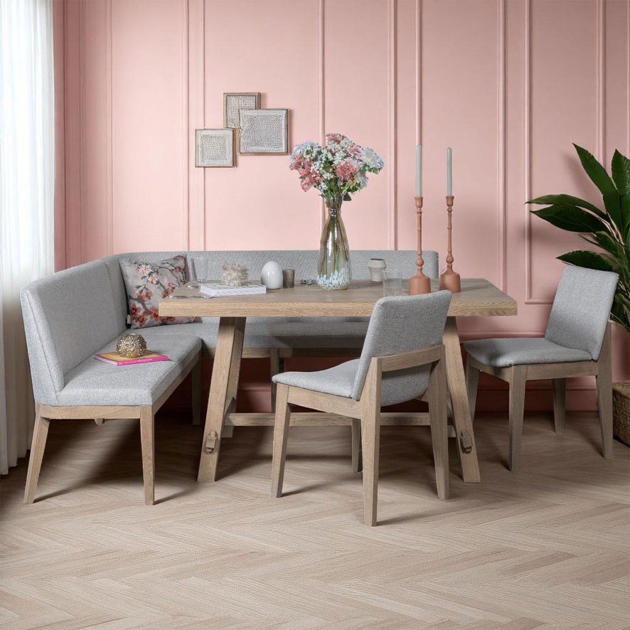 Woods Hampton 150cm Dining Table & Hampton Corner Bench RHF with 2x Chairs in Beige