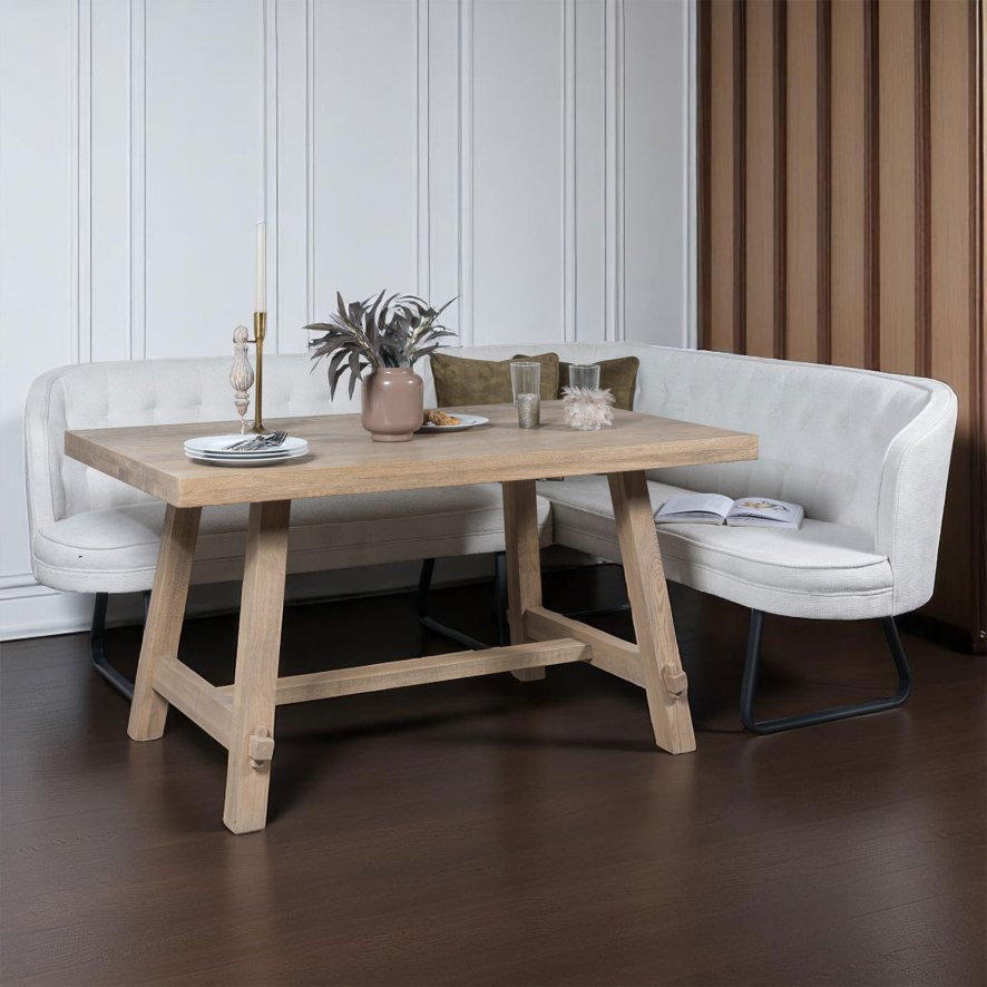 Woods Hampton 150cm Dining Table & Frampton Corner Bench in White - RHF