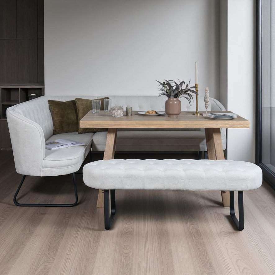 Woods Hampton 150cm Dining Table & Frampton Corner RHF with Low Bench - White
