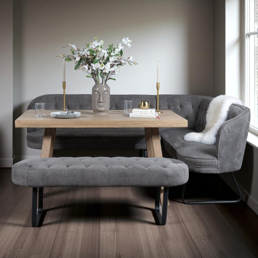 Woods Hampton 150cm Dining Table & Frampton Corner LHF with Low Bench - Anthracite