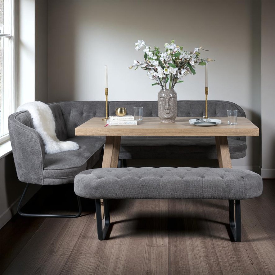 Woods Hampton 150cm Dining Table & Frampton Corner RHF with Low Bench - Anthracite