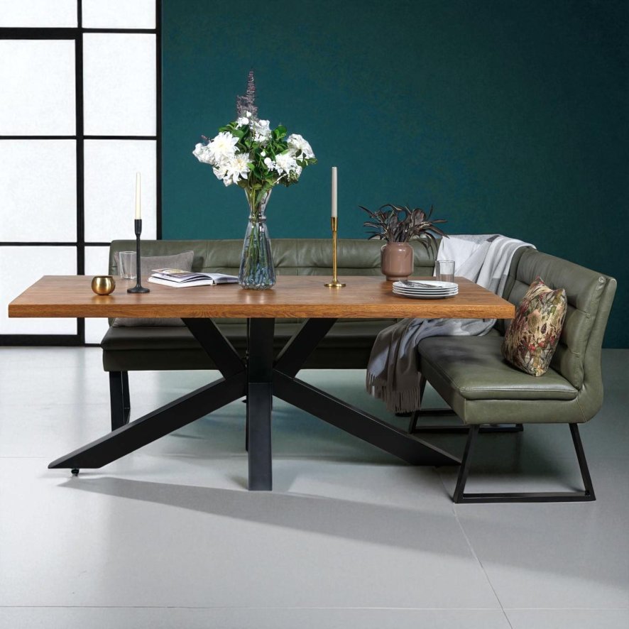 Woods Soho 200cm Dining Table with Industrial Corner Bench in Olive