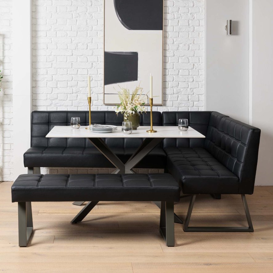 Woods Saturn 135cm Dining Table White & Rubix Corner Bench With Low Bench in Black