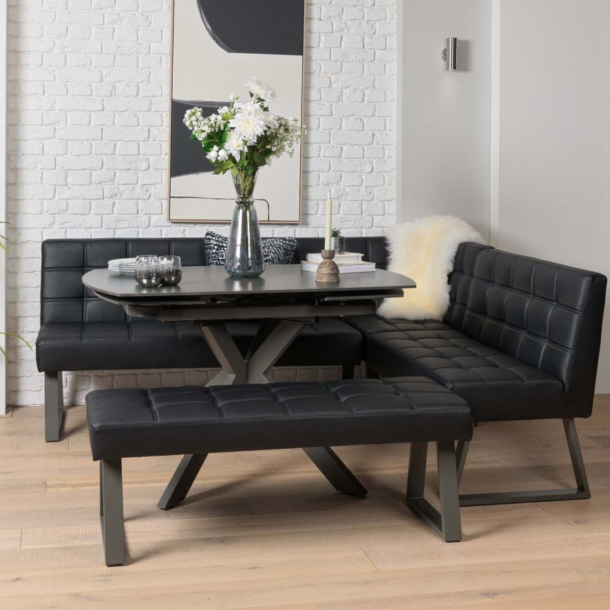 Woods Saturn 130-190cm Motion Table Dark Grey & Rubix Corner Bench With Low Bench in Black