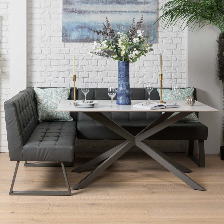 Woods Saturn 150cm Dining Table White & Rubix Corner Bench in Grey
