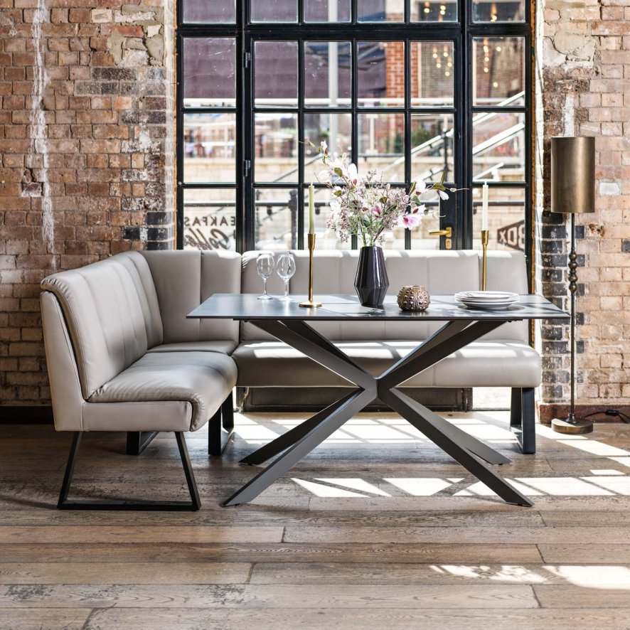 Woods Saturn 150cm Dining Table White & Sonoma Corner Bench in Putty