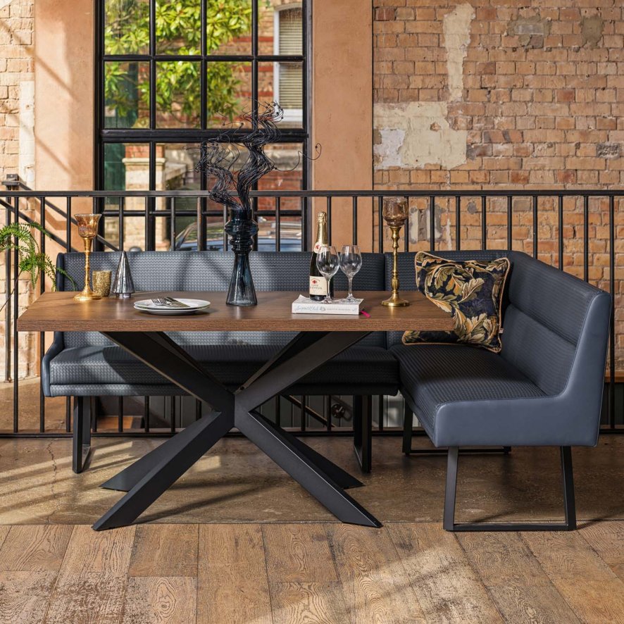 Woods Jupiter Dining Set - Dark Oak - With LHF Corner Bench in Blue