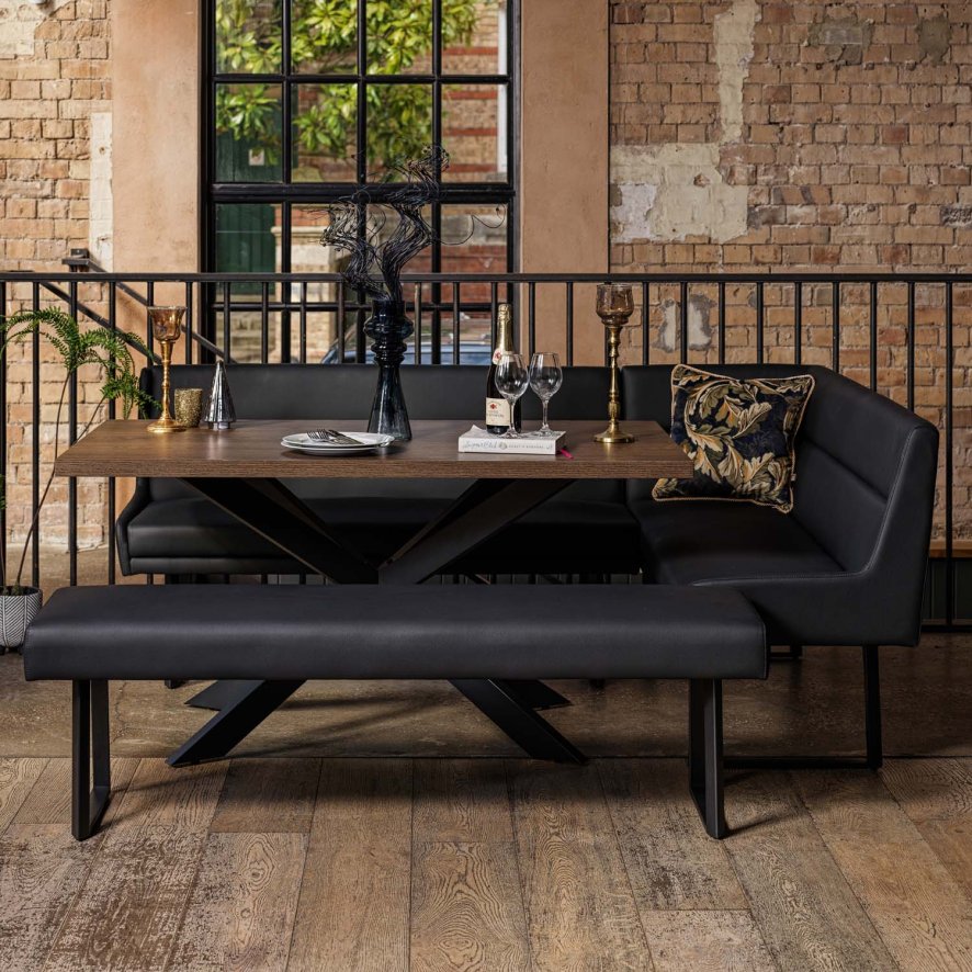 Woods Jupiter Dining Set - Dark Oak - With LHF Corner Bench & Low Bench in Black