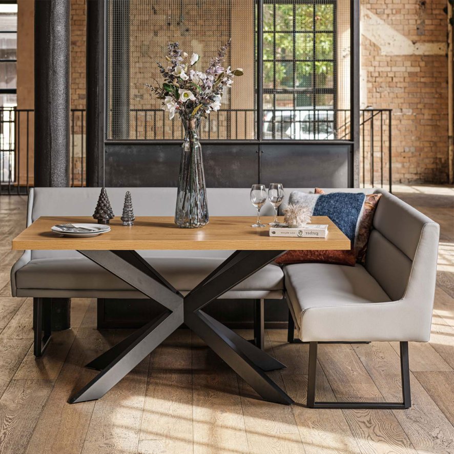 Woods Jupiter Dining Set - Smoked Oak - With LHF Corner Bench in Light Grey