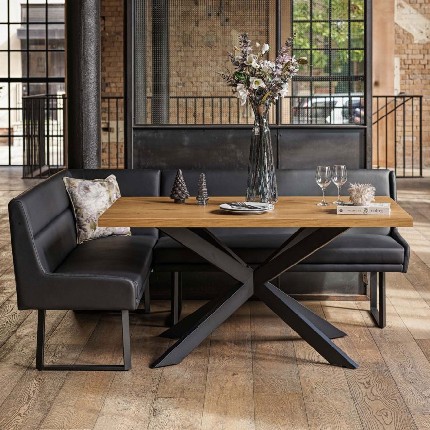 Woods Jupiter Dining Set - Smoked Oak - With RHF Corner Bench in Black