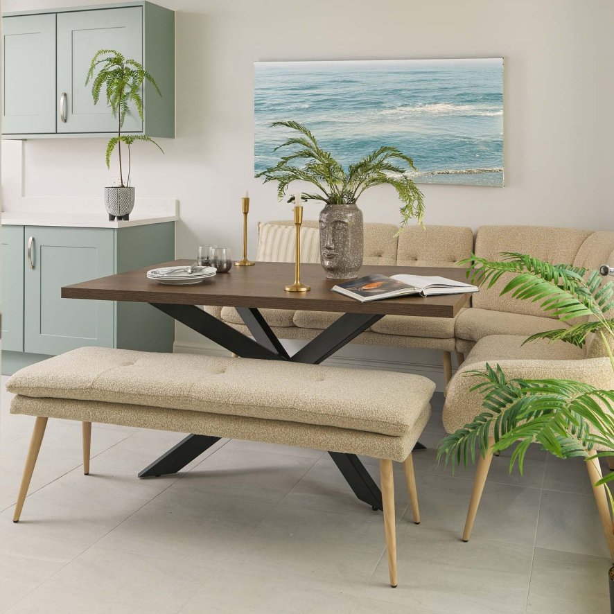 Woods Jupiter 150cm Dining Table - Dark Oak - With Sloane Corner & Low Bench