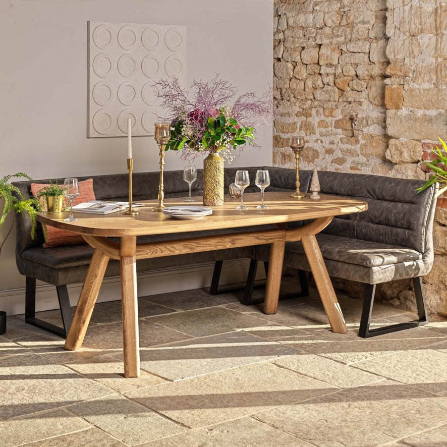 Woods Ashmore 200cm Dining Table with Industrial Corner Bench - Grey