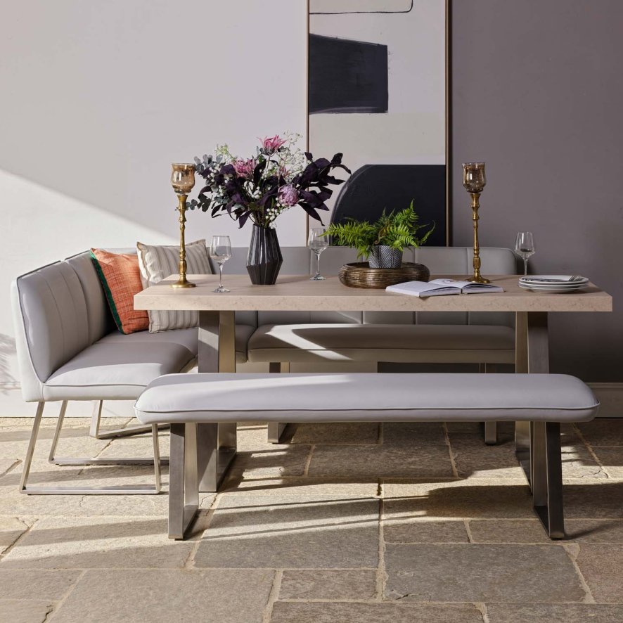 Woods Neptune 180cm Dining Table with RHF Corner Bench & 160cm Low Bench - Misty