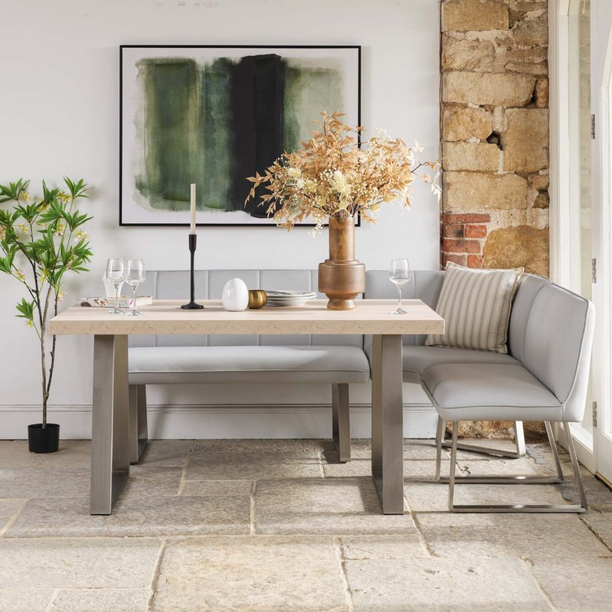 Image of Neptune 150cm Dining Table with LHF Corner Bench & 137cm Low Bench - Misty