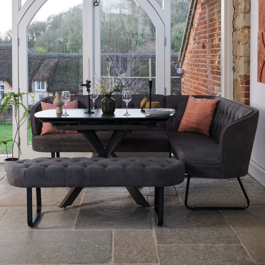 Woods Saturn Dark Grey Motion Table with LHF Frampton Corner Bench & Low Bench - Anthracite