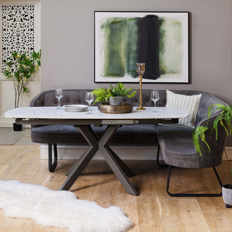 Woods Saturn White Motion Table with LHF Frampton Corner Bench - Anthracite