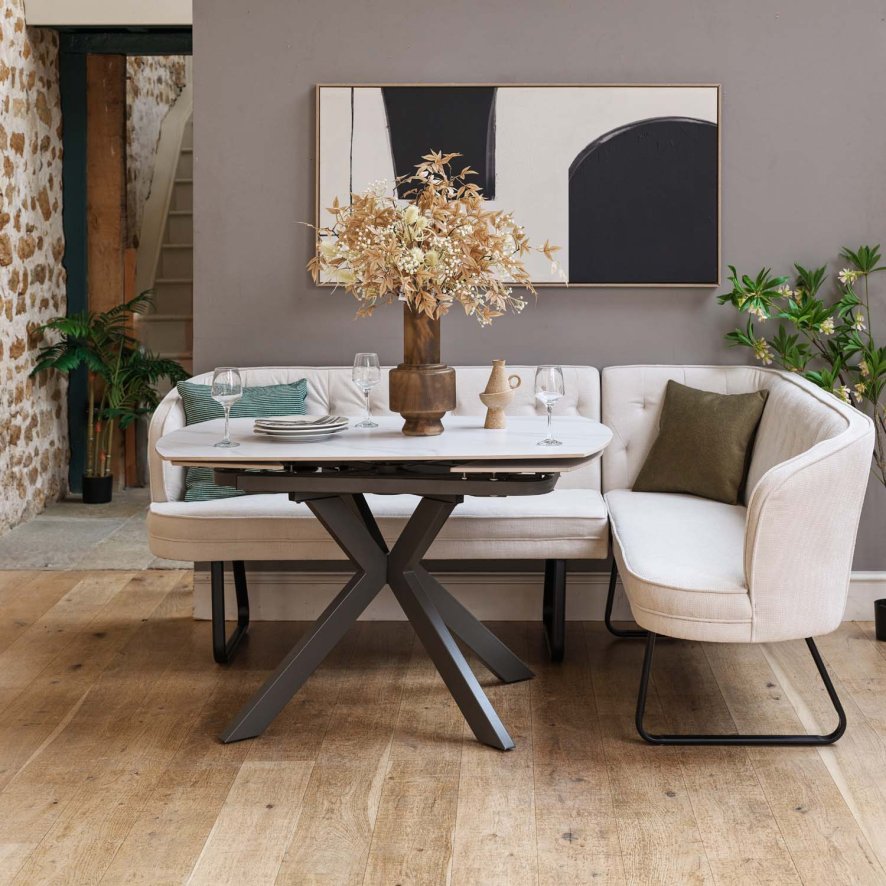 Woods Saturn White Motion Table with LHF Frampton Corner Bench - White