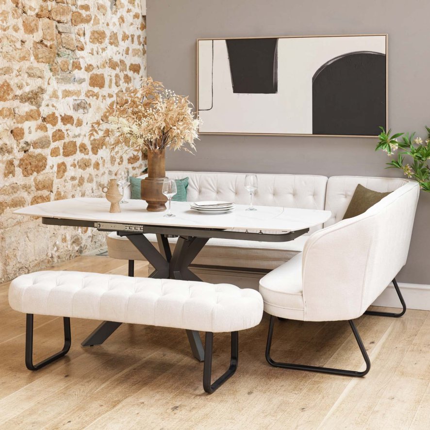 Image of Saturn White Motion Table with LHF Frampton Corner Bench & Low Bench - White