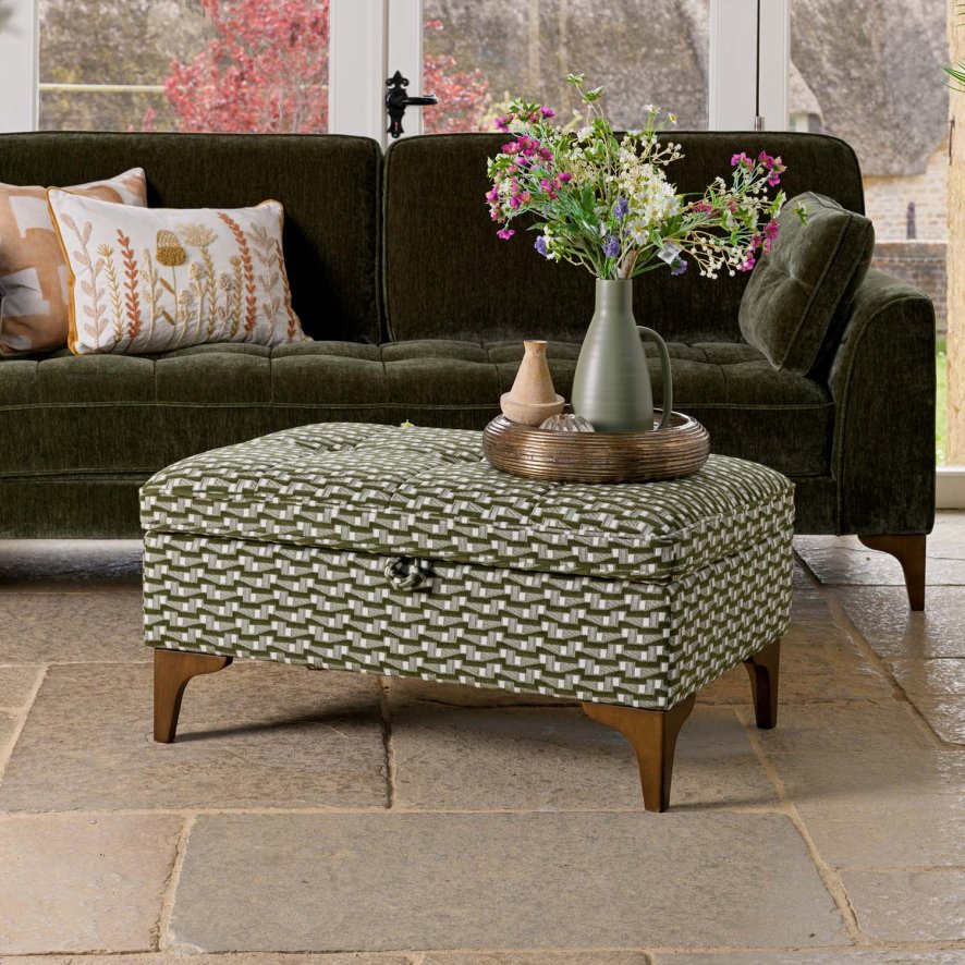 Woods Hartpury Storage Ottoman in Green Maze