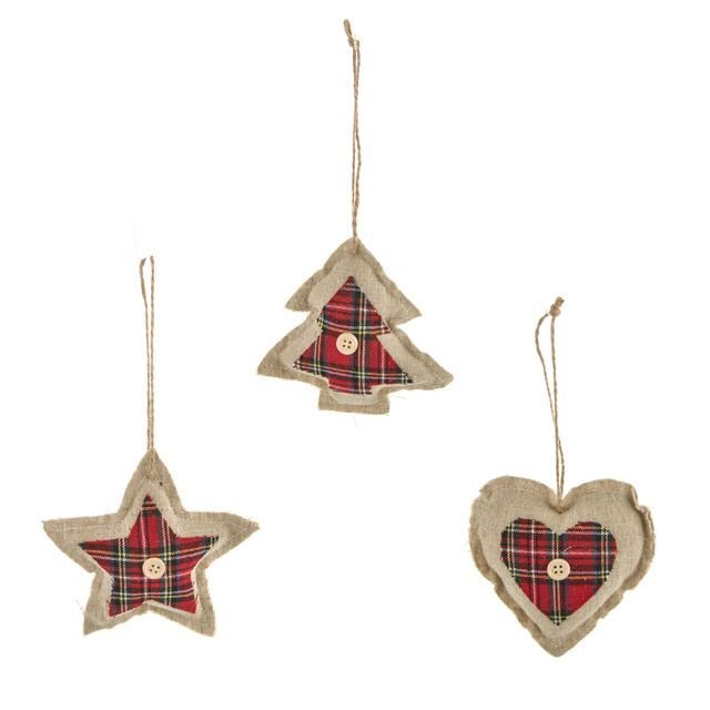 Woods Fabric Tartan Tree Decorations (Set of 3)