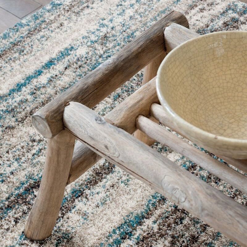 An image of Mehari Striped Brown and Blue Rug - 240cm x 340cm