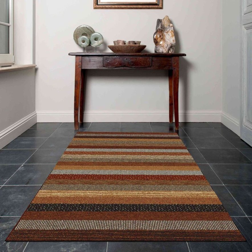 Woodstock Brown Red Multi Striped Rug